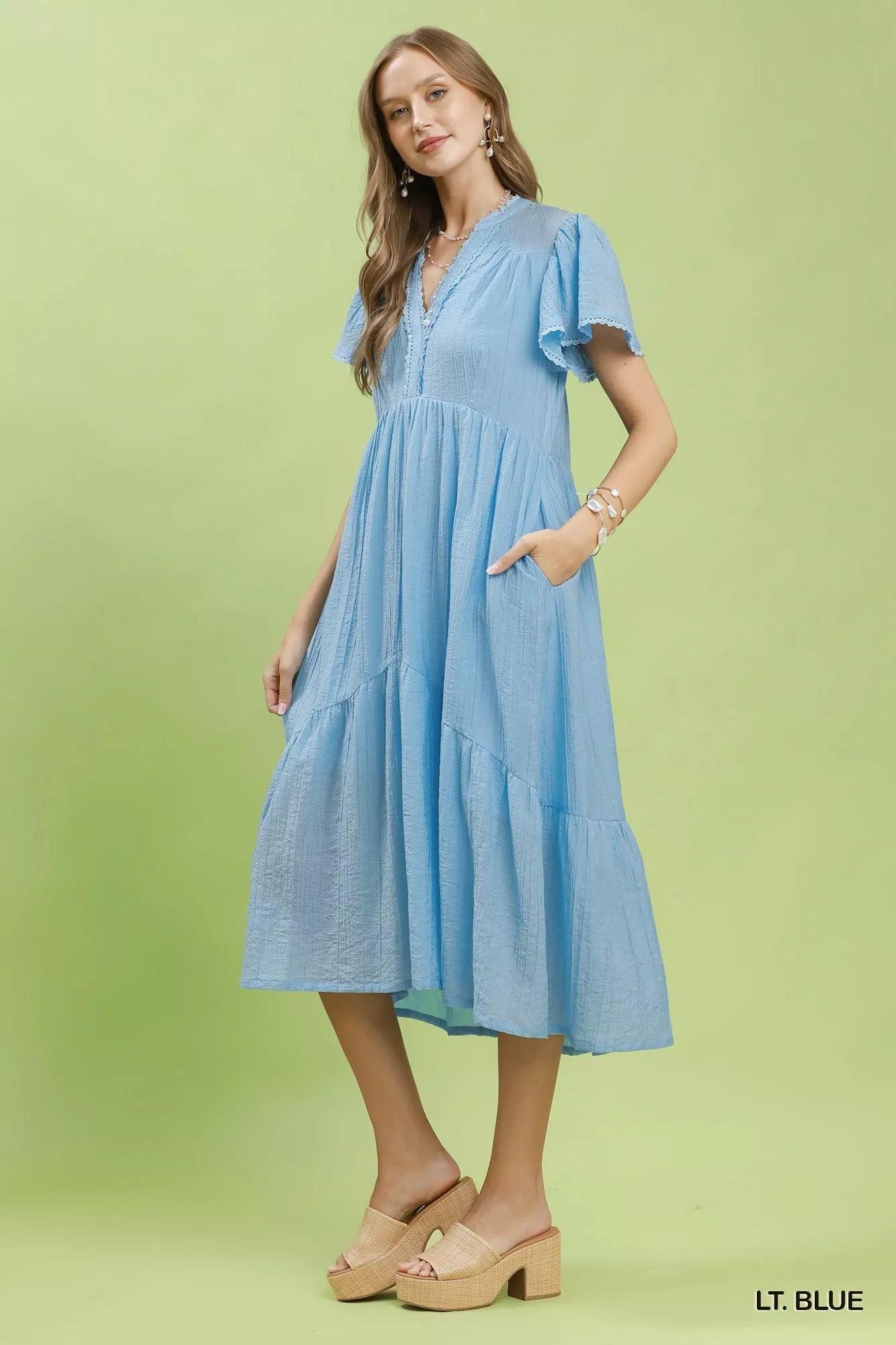 Umgee Textured Tiered Midi Dress with Side Pockets - Bitsy Gypsy Boutique