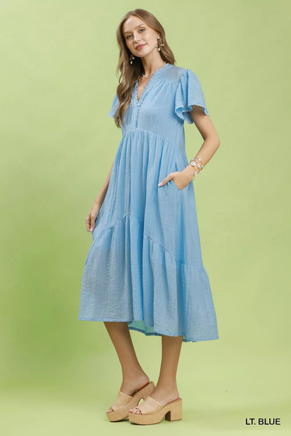 Umgee Textured Tiered Midi Dress with Side Pockets - Bitsy Gypsy Boutique