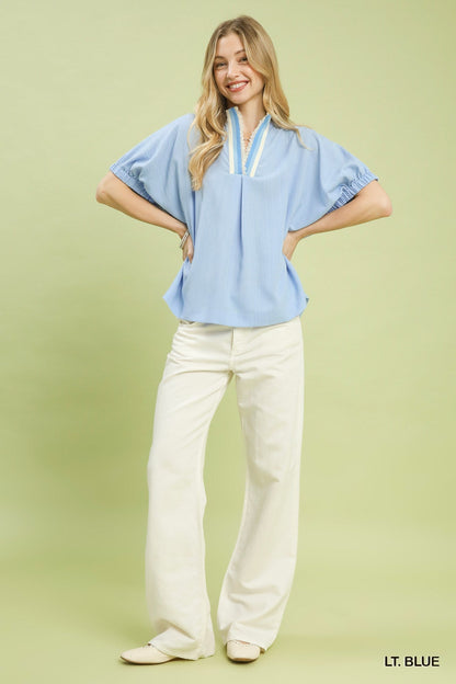 Umgee Textured V - Neck Blouse - Bitsy Gypsy Boutique