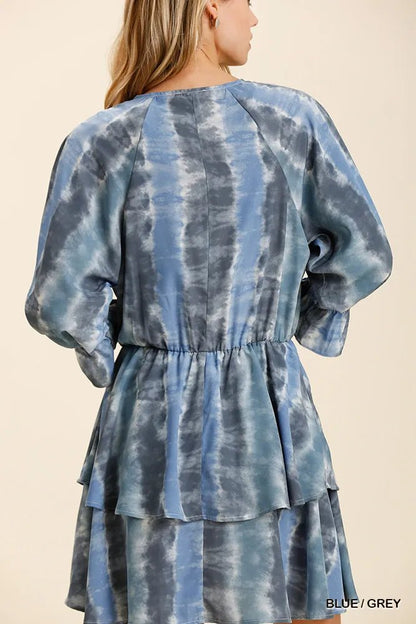 Umgee Tie Dye Ruffled Layered Dress with Elastic Waistband - Bitsy Gypsy Boutique