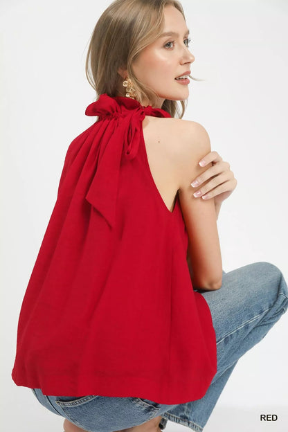 Umgee Tie - Neck Ruffle Halter Boho Top - Bitsy Gypsy Boutique