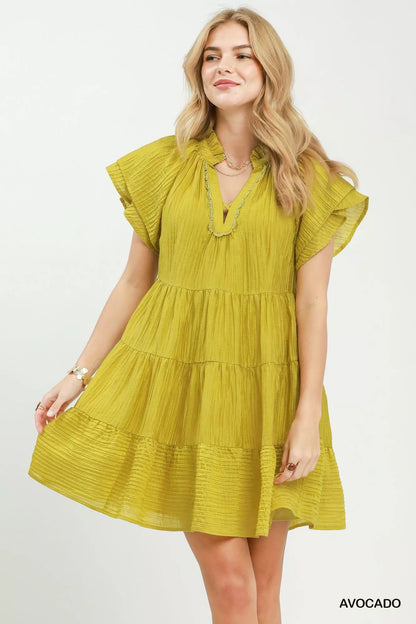 Umgee Tiered Ruffle Sleeve Textured Mini Dress - Bitsy Gypsy Boutique