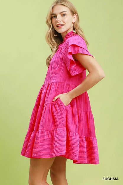 Umgee Tiered Ruffle Sleeve Textured Mini Dress - Bitsy Gypsy Boutique