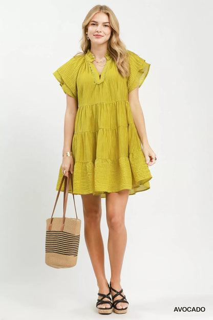 Umgee Tiered Ruffle Sleeve Textured Mini Dress - Bitsy Gypsy Boutique