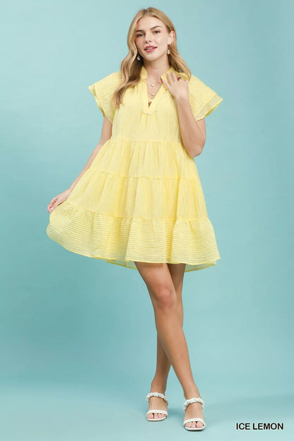 Umgee Tiered Ruffle Sleeve Textured Mini Dress - Bitsy Gypsy Boutique