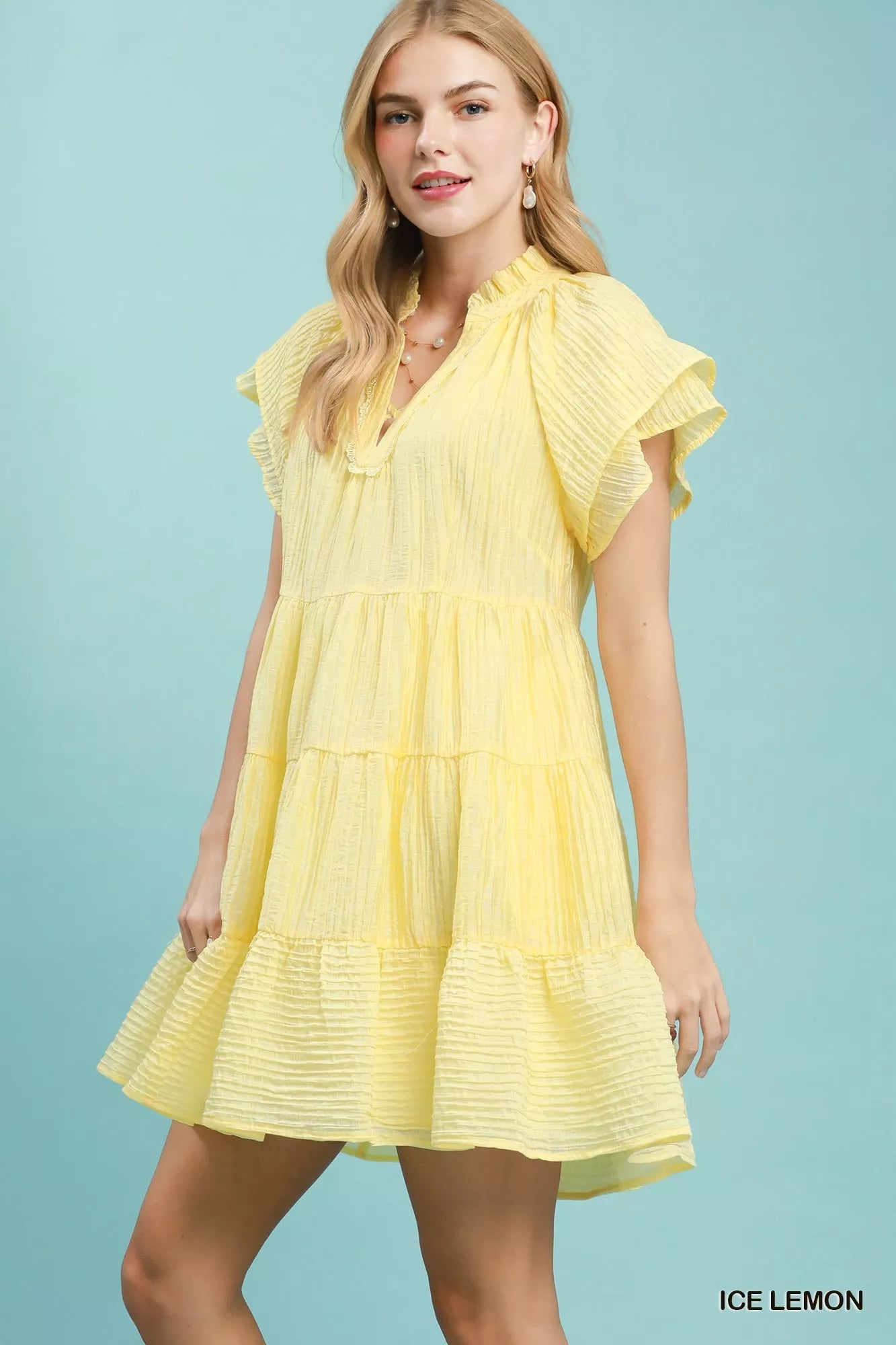 Umgee Tiered Ruffle Sleeve Textured Mini Dress - Bitsy Gypsy Boutique