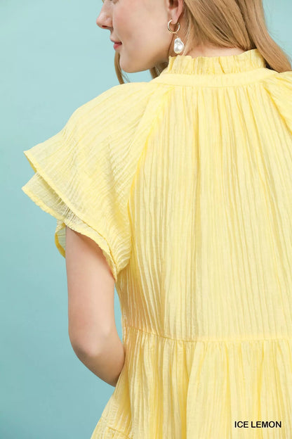 Umgee Tiered Ruffle Sleeve Textured Mini Dress - Bitsy Gypsy Boutique