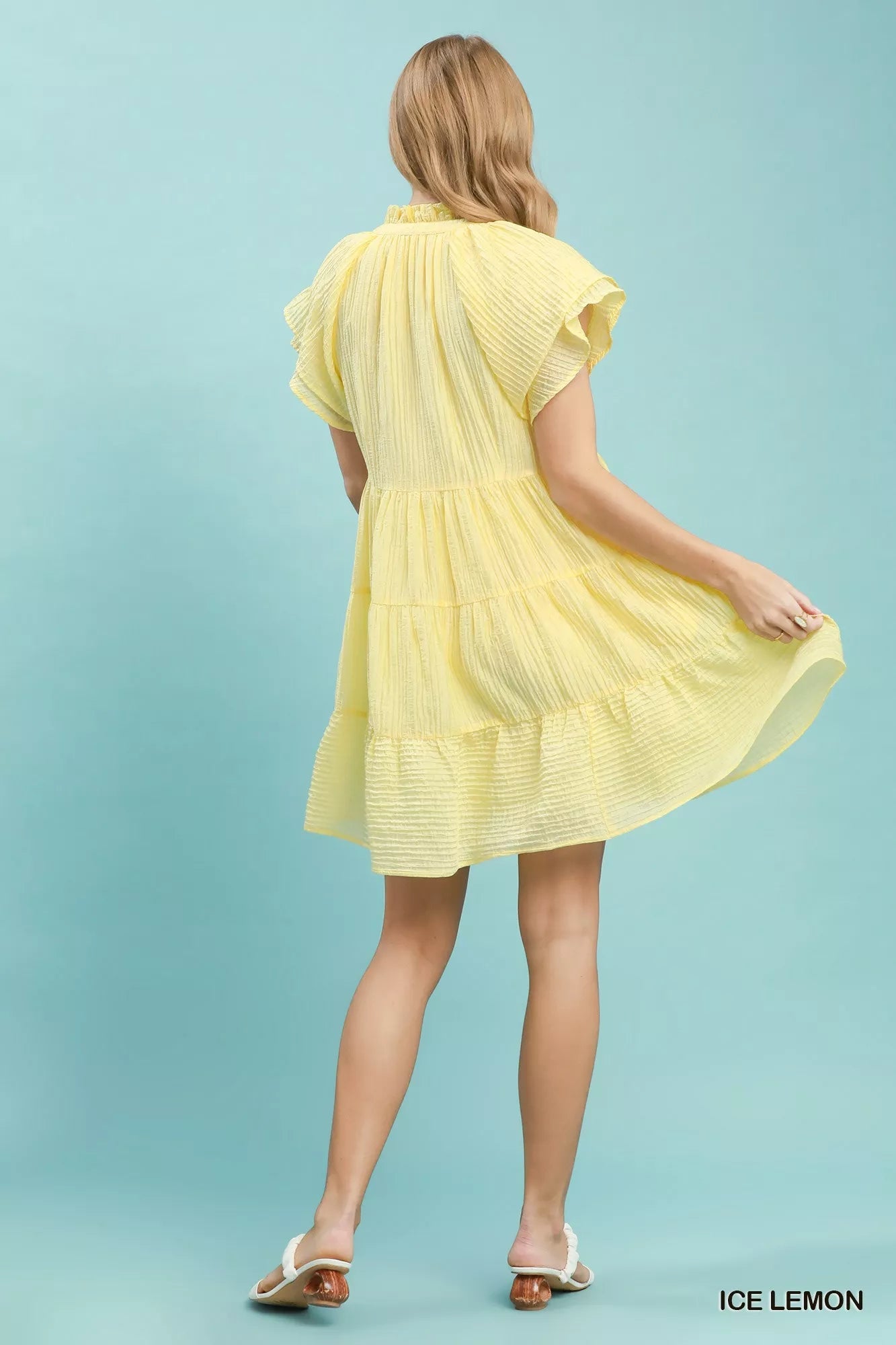 Umgee Tiered Ruffle Sleeve Textured Mini Dress - Bitsy Gypsy Boutique