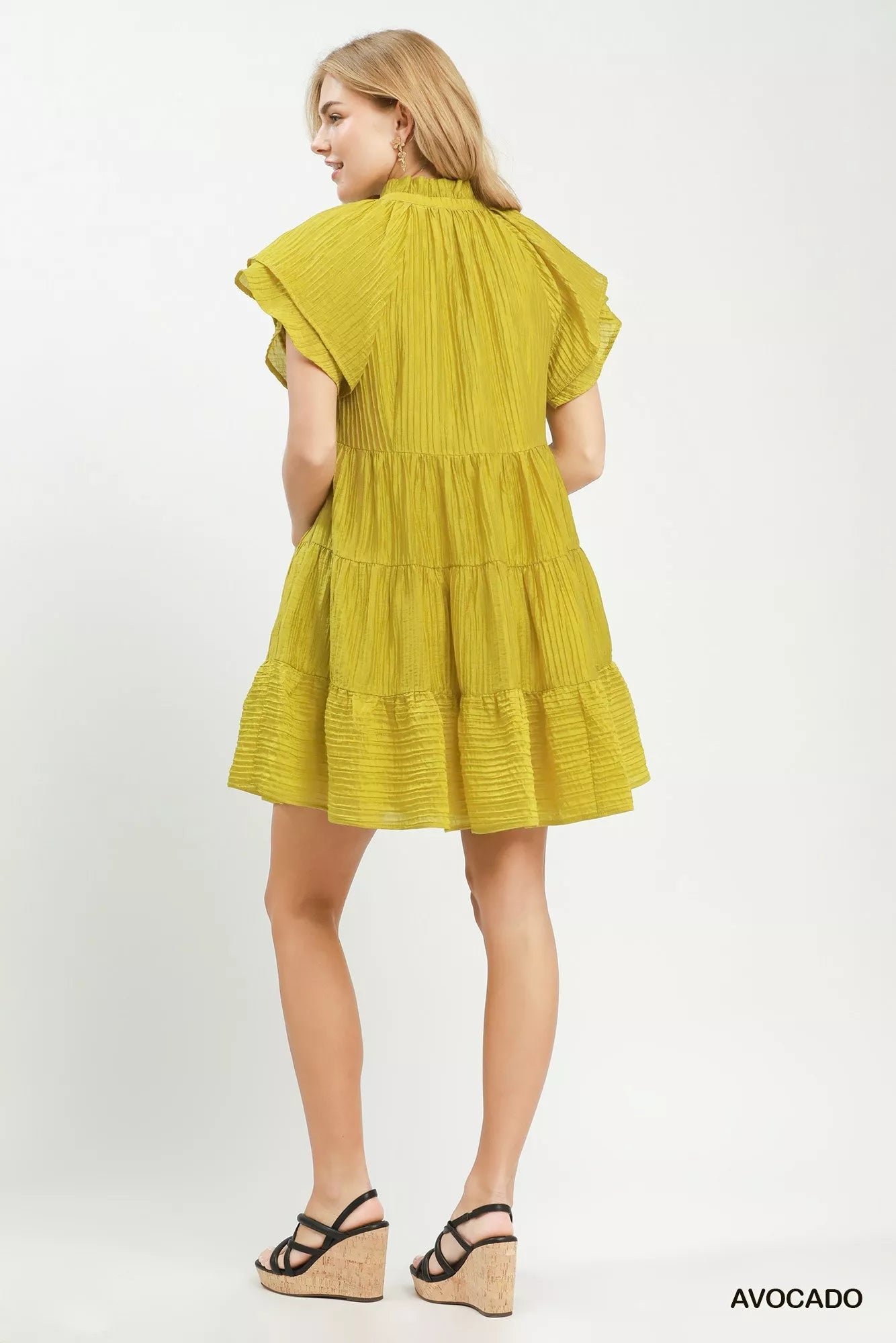 Umgee Tiered Ruffle Sleeve Textured Mini Dress - Bitsy Gypsy Boutique