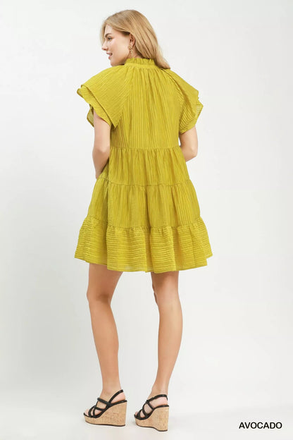 Umgee Tiered Ruffle Sleeve Textured Mini Dress - Bitsy Gypsy Boutique