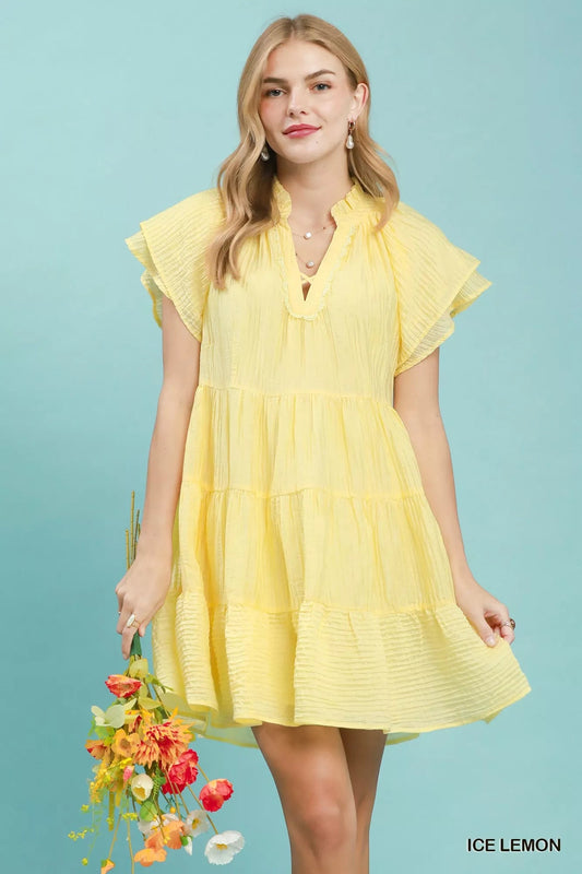 Umgee Tiered Ruffle Sleeve Textured Mini Dress - Bitsy Gypsy Boutique