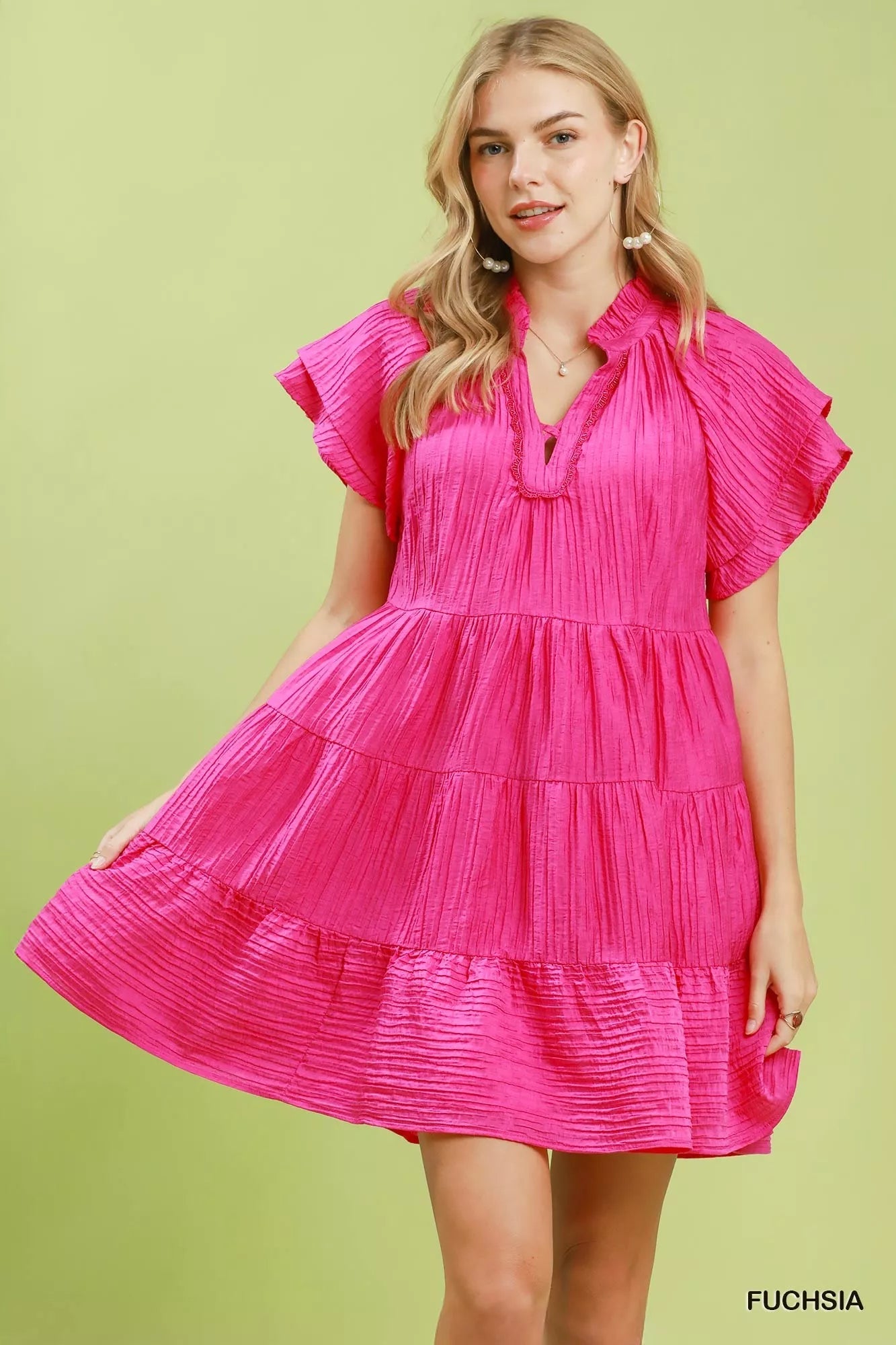 Umgee Tiered Ruffle Sleeve Textured Mini Dress - Bitsy Gypsy Boutique