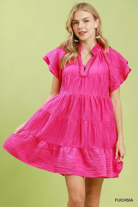 Umgee Tiered Ruffle Sleeve Textured Mini Dress - Bitsy Gypsy Boutique