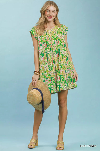 Umgee Tropical Floral Flutter Sleeve Swing Dress - Bitsy Gypsy Boutique