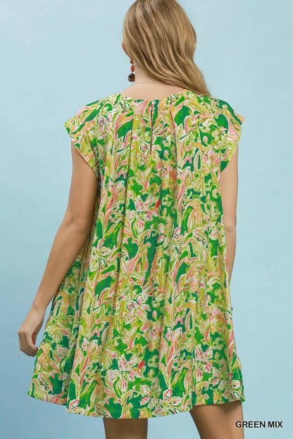 Umgee Tropical Floral Flutter Sleeve Swing Dress - Bitsy Gypsy Boutique