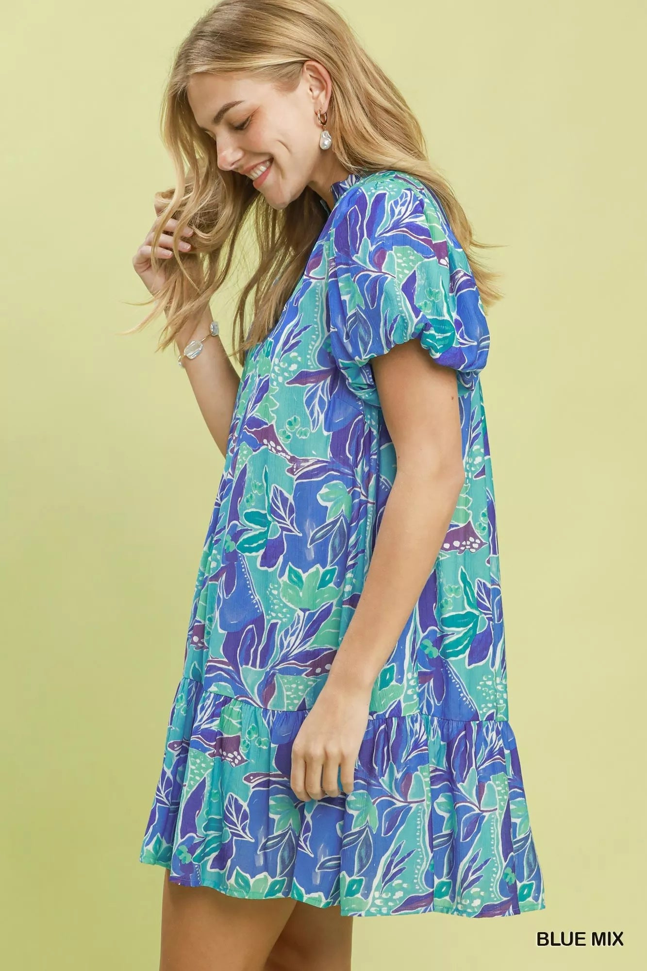 Umgee Tropical Floral Puff Sleeve Tiered Mini Dress - Bitsy Gypsy Boutique