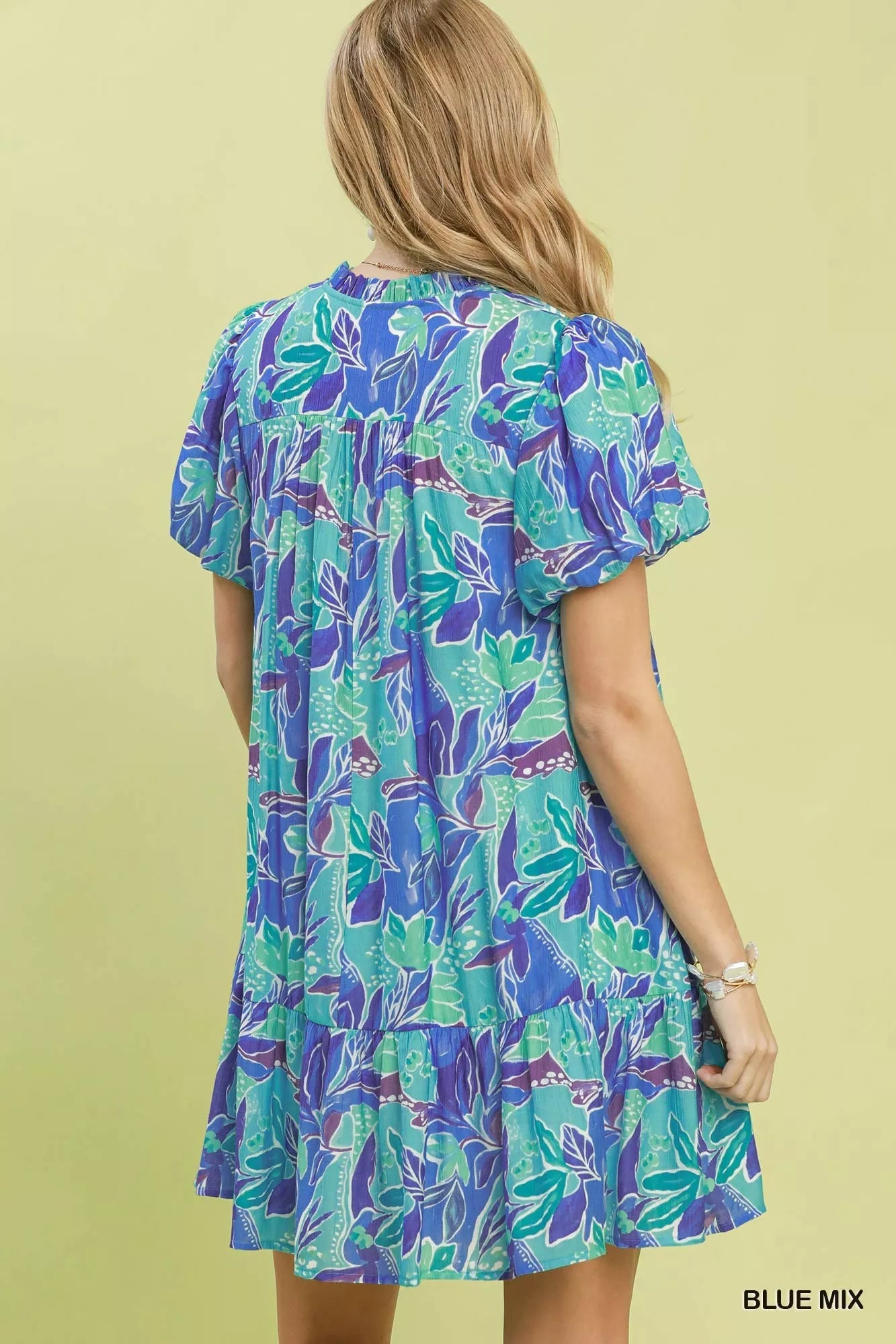 Umgee Tropical Floral Puff Sleeve Tiered Mini Dress - Bitsy Gypsy Boutique