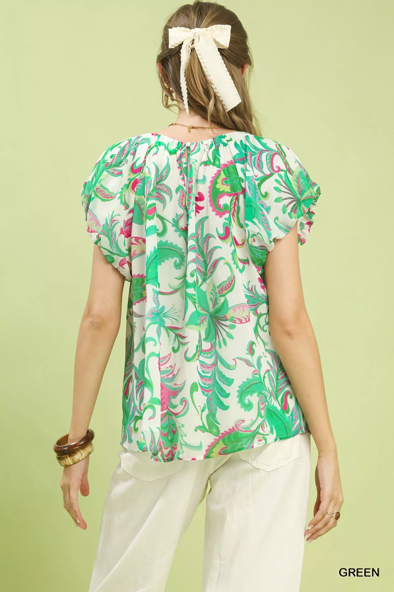 Umgee Tropical Paisley Puff Sleeve Blouse - Bitsy Gypsy Boutique