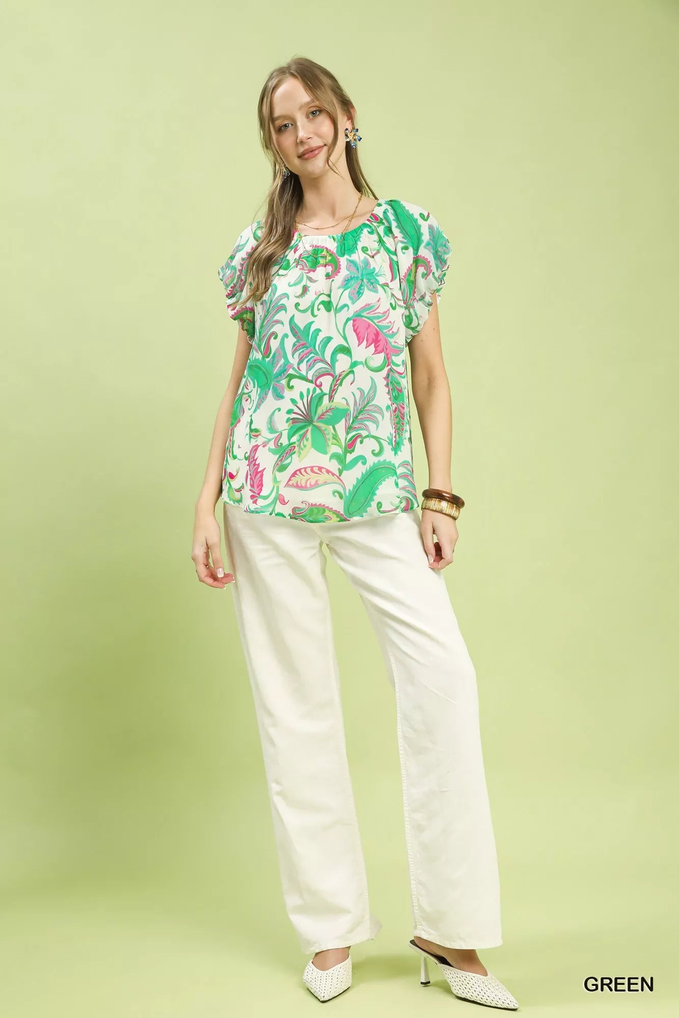 Umgee Tropical Paisley Puff Sleeve Blouse - Bitsy Gypsy Boutique