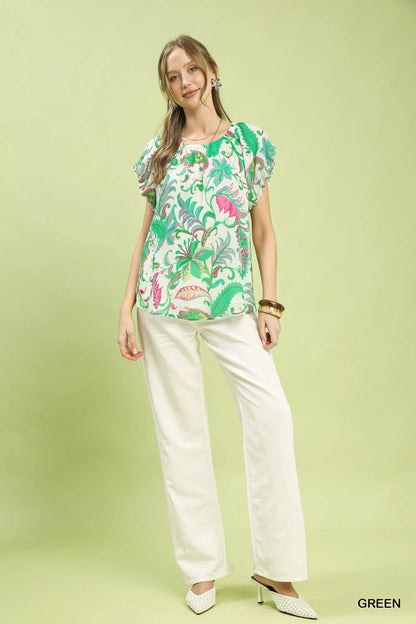 Umgee Tropical Paisley Puff Sleeve Blouse - Bitsy Gypsy Boutique