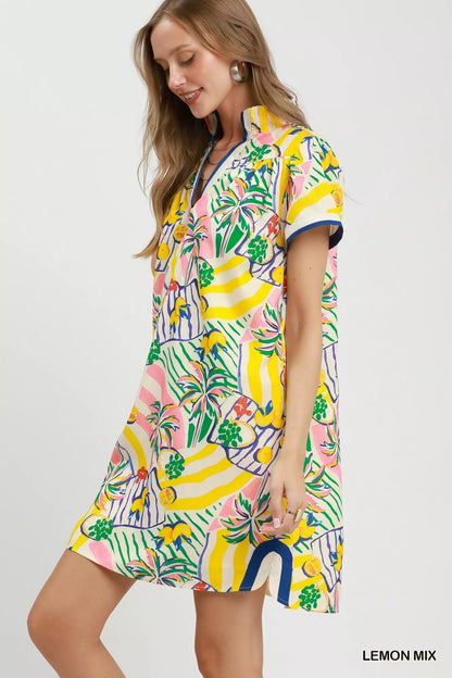 Umgee Tropical Print Collared Shift Dress - Bitsy Gypsy Boutique