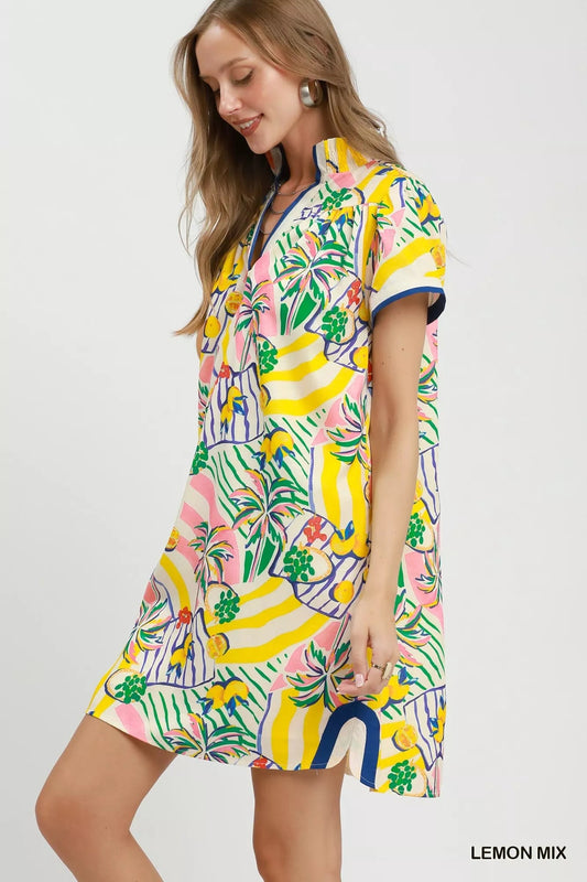Umgee Tropical Print Collared Shift Dress - Bitsy Gypsy Boutique