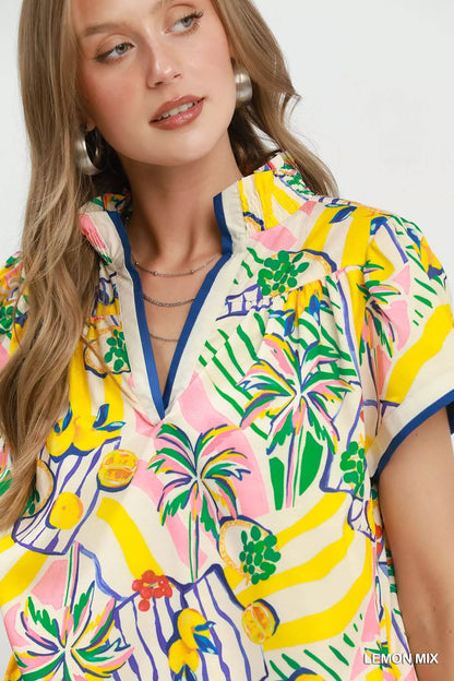 Umgee Tropical Print Collared Shift Dress - Bitsy Gypsy Boutique
