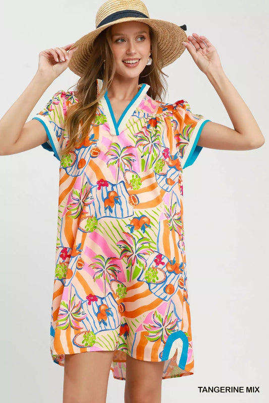 Umgee Tropical Print Collared Shift Dress - Bitsy Gypsy Boutique