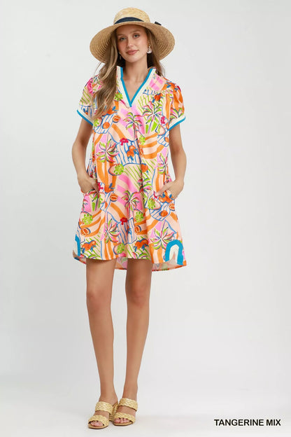 Umgee Tropical Print Collared Shift Dress - Bitsy Gypsy Boutique