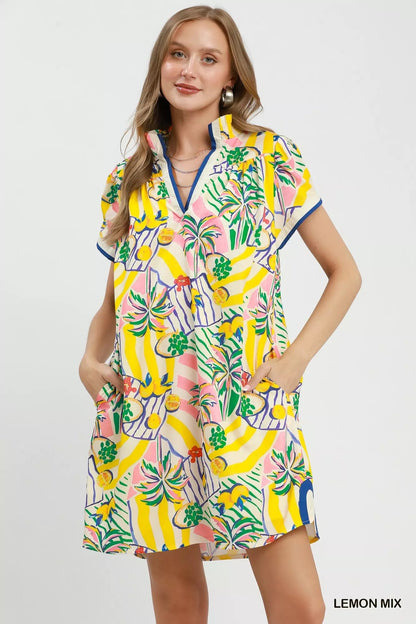 Umgee Tropical Print Collared Shift Dress - Bitsy Gypsy Boutique