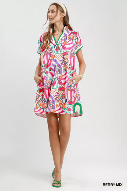 Umgee Tropical Print Collared Shift Dress - Bitsy Gypsy Boutique