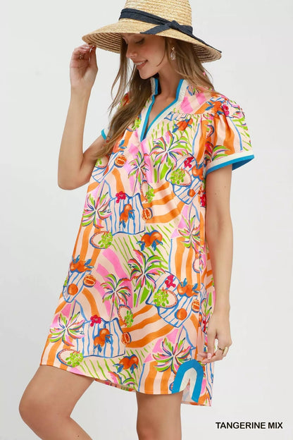 Umgee Tropical Print Collared Shift Dress - Bitsy Gypsy Boutique