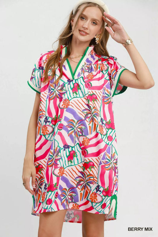 Umgee Tropical Print Collared Shift Dress - Bitsy Gypsy Boutique