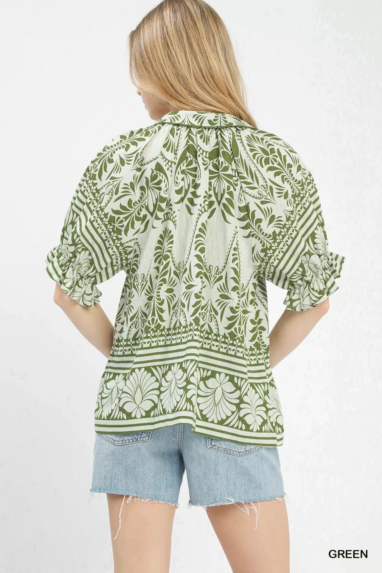 Umgee Two Tone Boarder Print Top - Bitsy Gypsy Boutique
