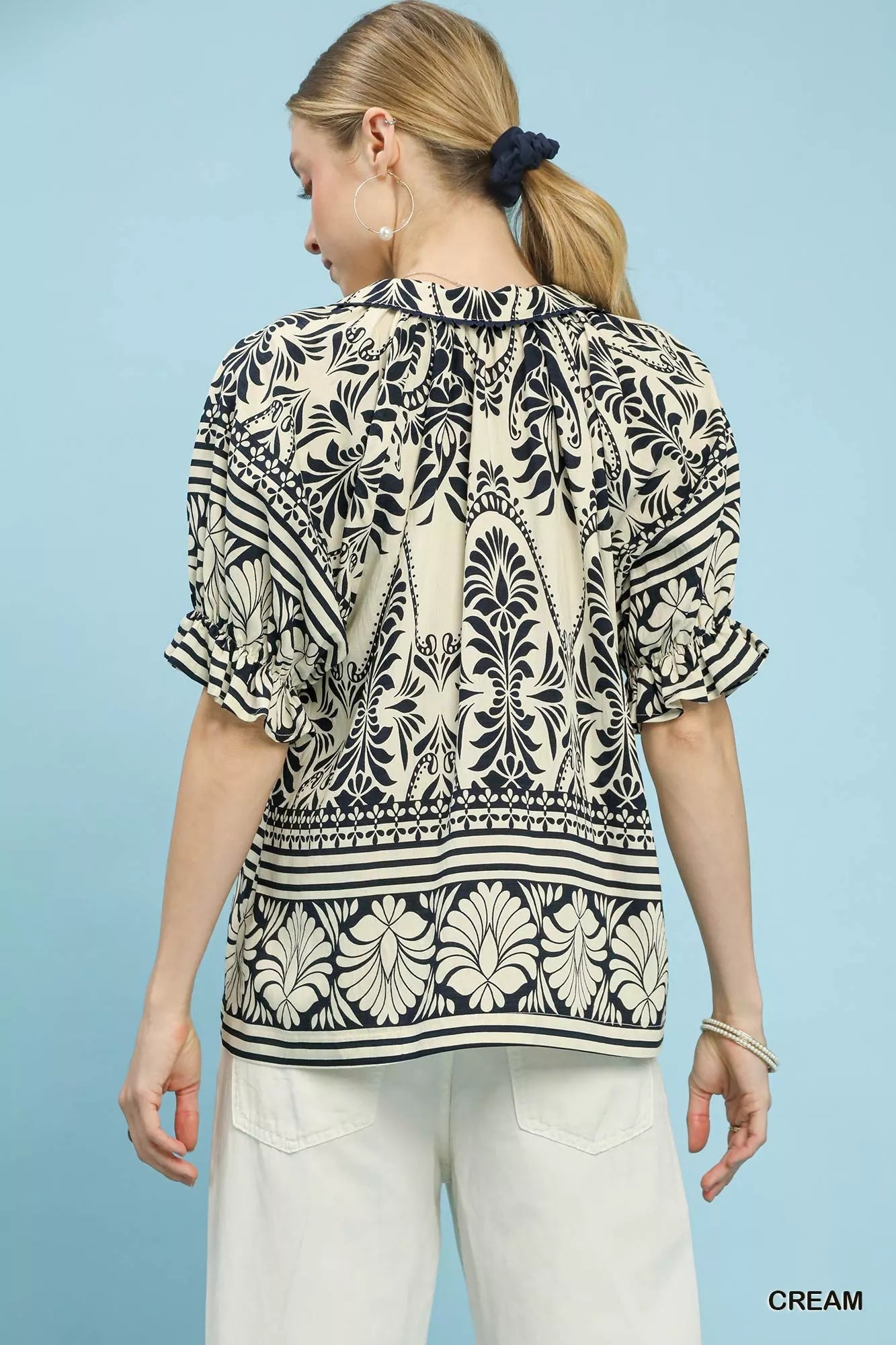 Umgee Two Tone Boarder Print Top - Bitsy Gypsy Boutique