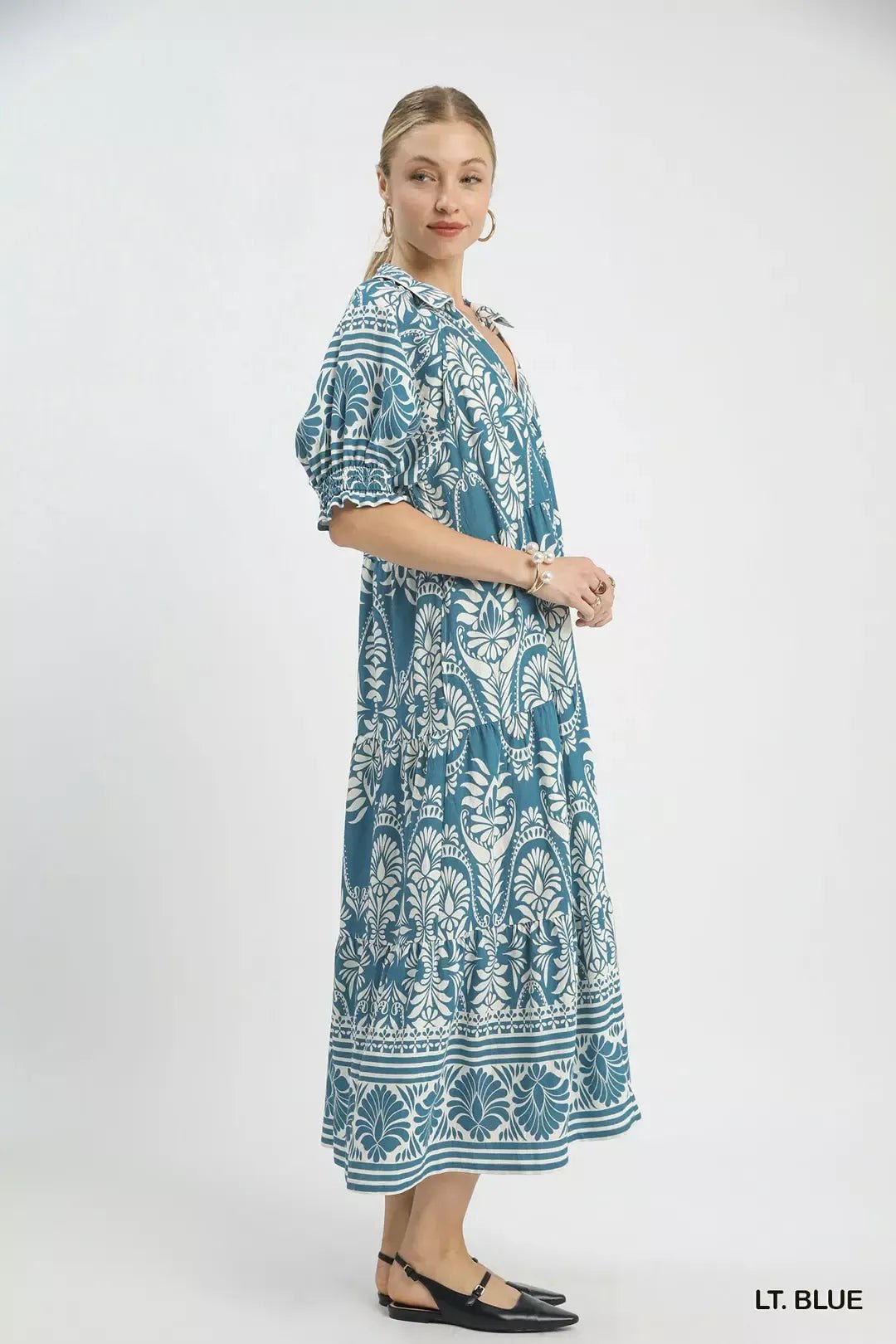 Umgee Two tone Border Print Midi Dress - Bitsy Gypsy Boutique