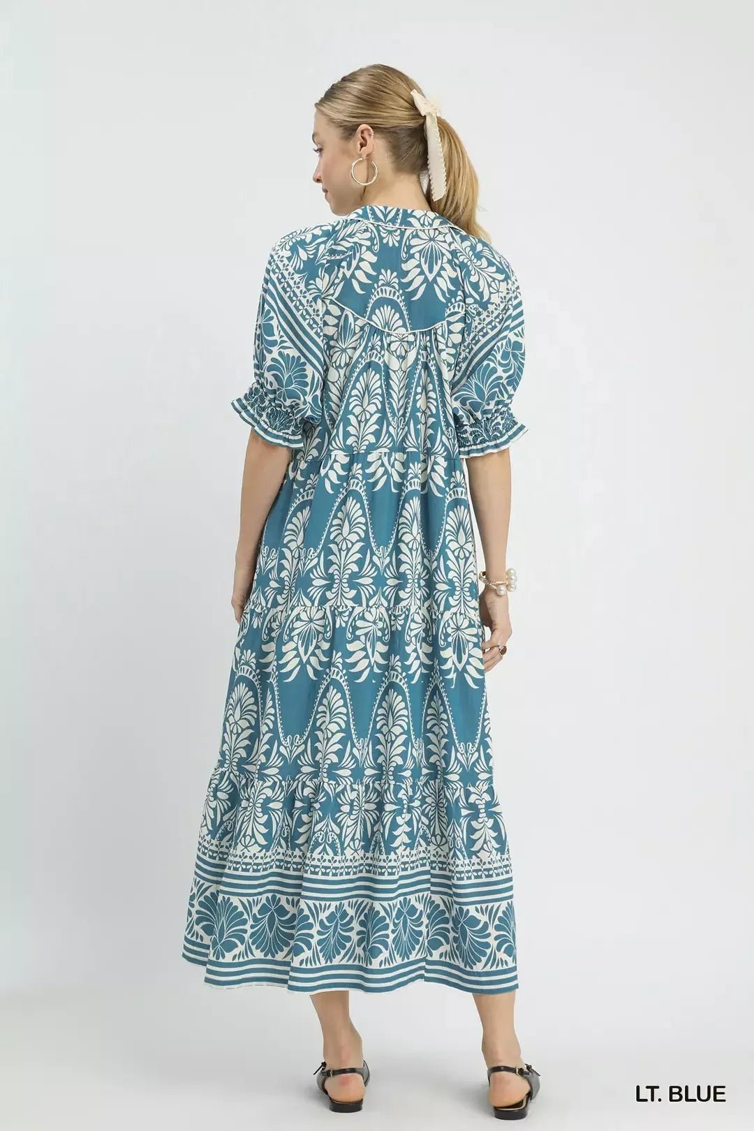 Umgee Two tone Border Print Midi Dress - Bitsy Gypsy Boutique