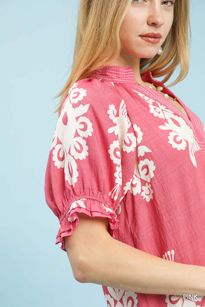 Umgee Two Tone Border Print Mini Dress - Bitsy Gypsy Boutique