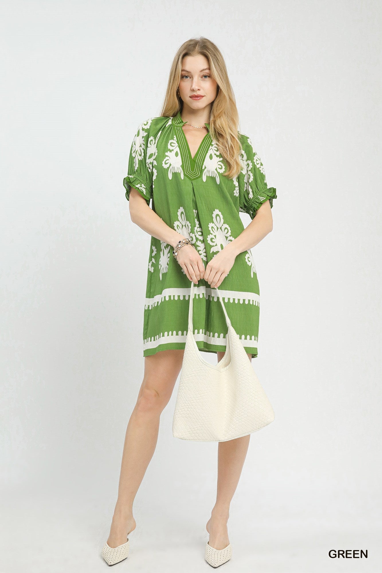 Umgee Two Tone Border Print Mini Dress - Bitsy Gypsy Boutique