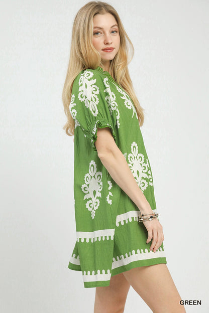 Umgee Two Tone Border Print Mini Dress - Bitsy Gypsy Boutique