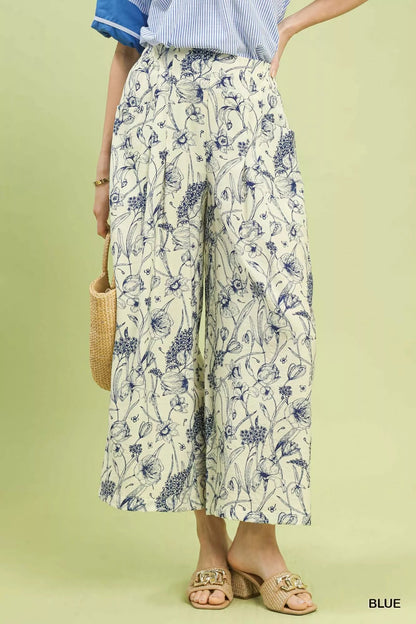 Umgee Two Tone Floral Print Pants - Bitsy Gypsy Boutique