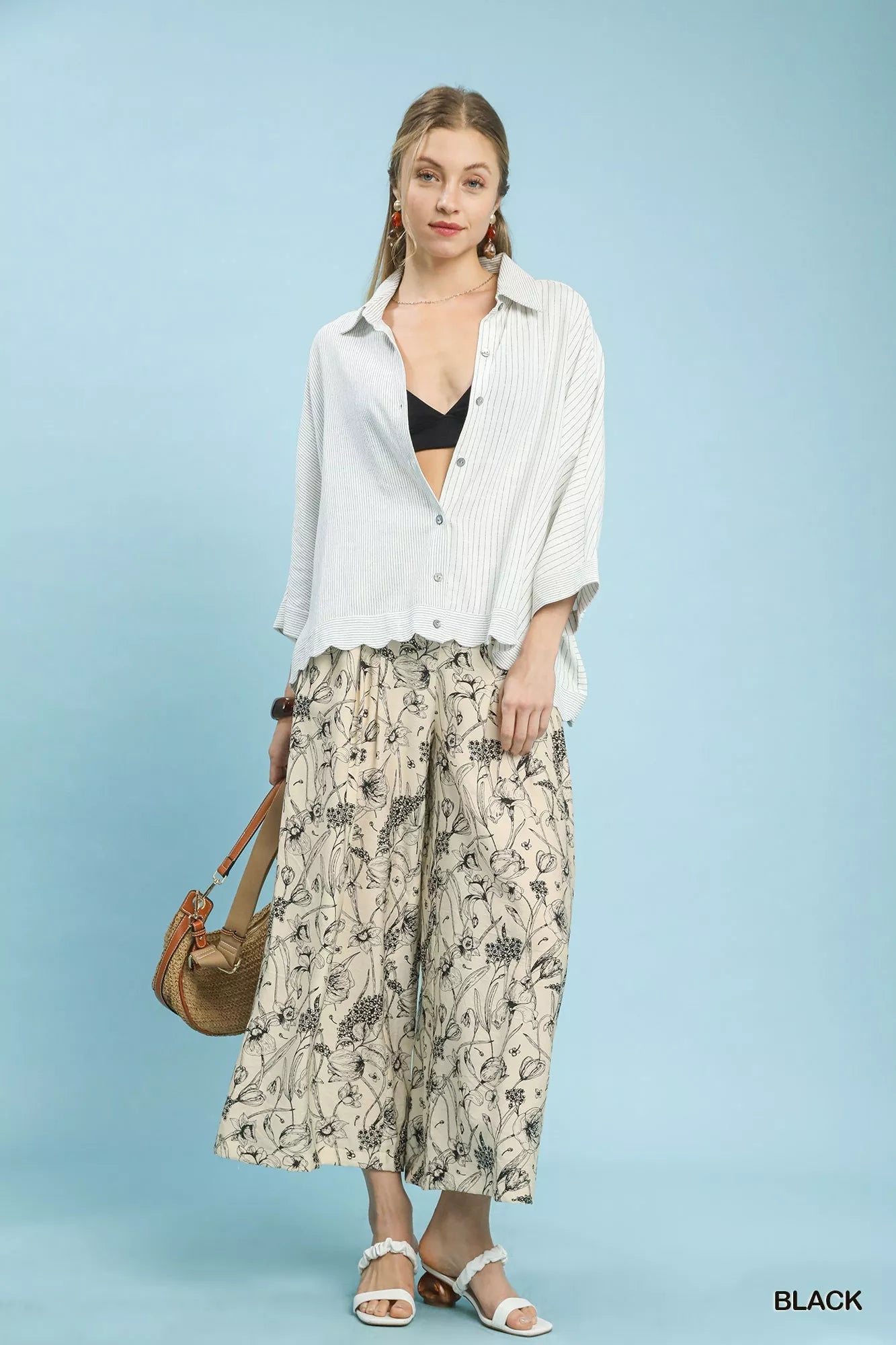 Umgee Two Tone Floral Print Pants - Bitsy Gypsy Boutique