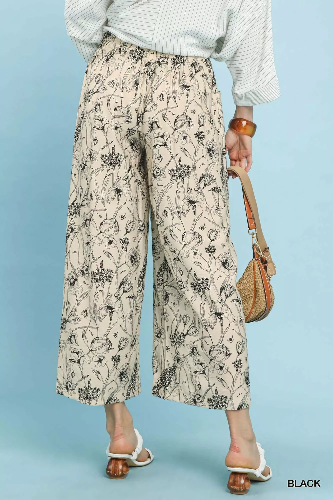 Umgee Two Tone Floral Print Pants - Bitsy Gypsy Boutique