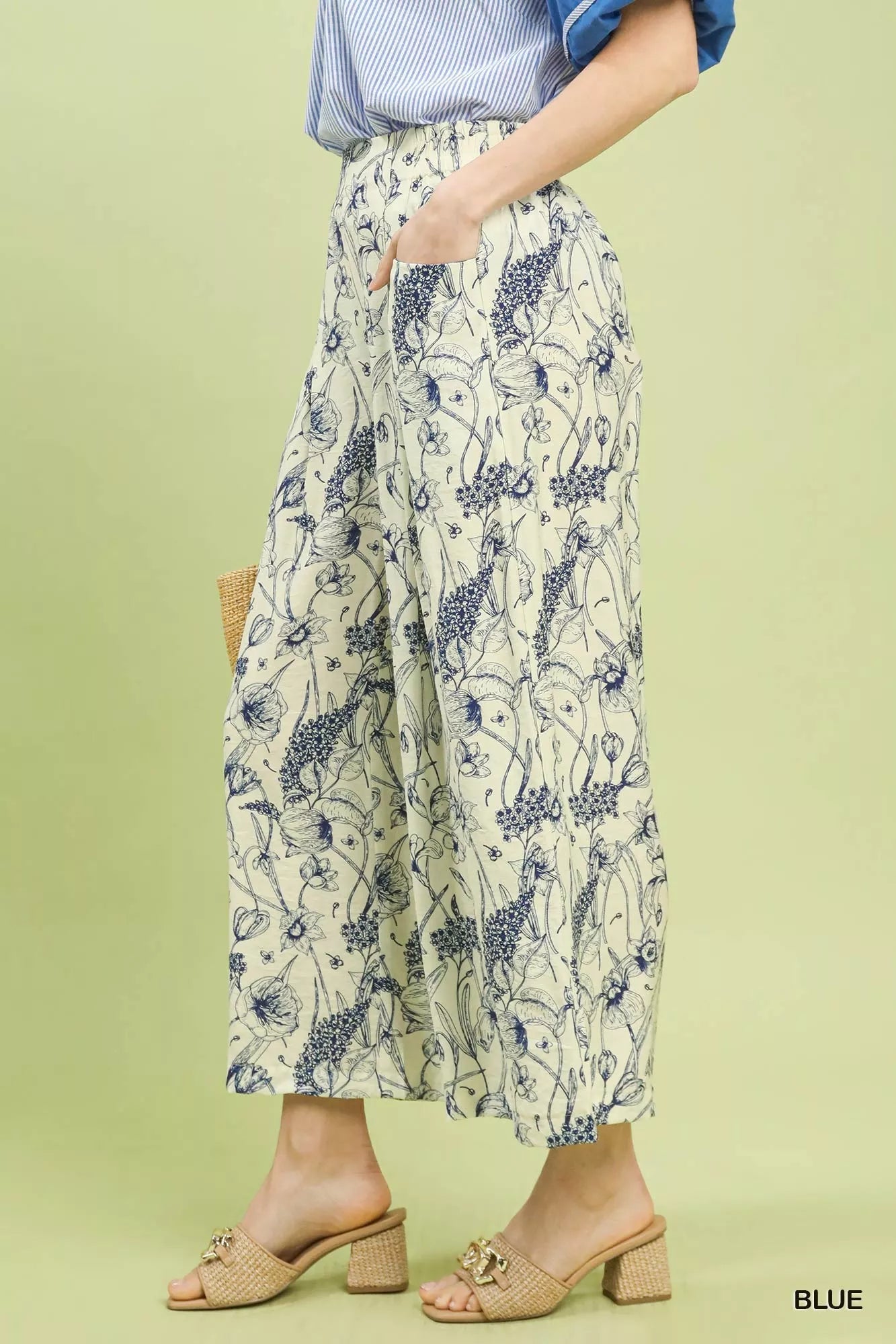 Umgee Two Tone Floral Print Pants - Bitsy Gypsy Boutique