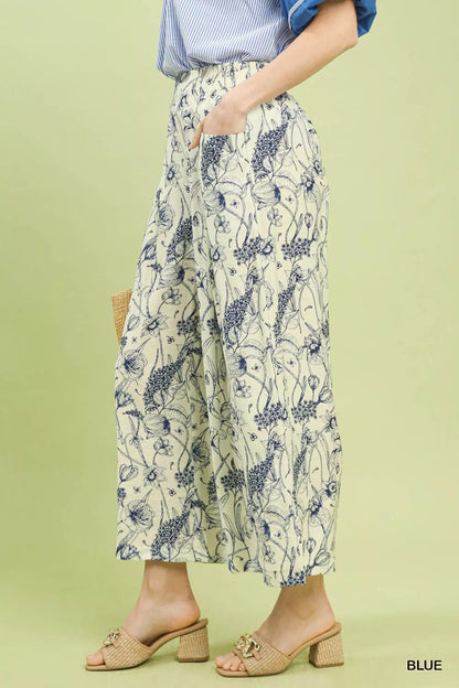 Umgee Two Tone Floral Print Pants - Bitsy Gypsy Boutique