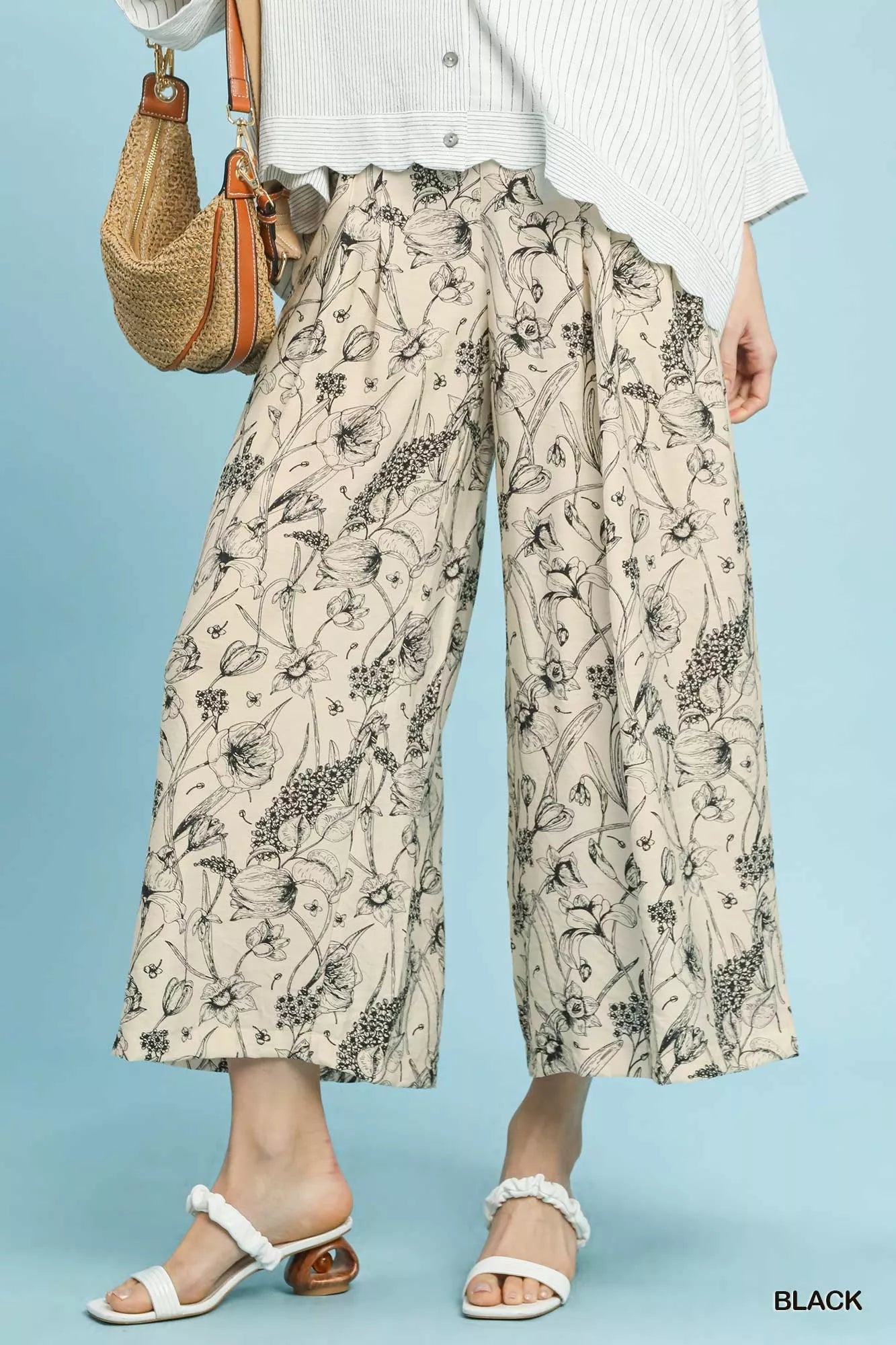 Umgee Two Tone Floral Print Pants - Bitsy Gypsy Boutique