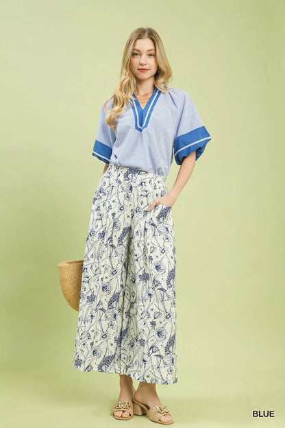 Umgee Two Tone Floral Print Pants - Bitsy Gypsy Boutique