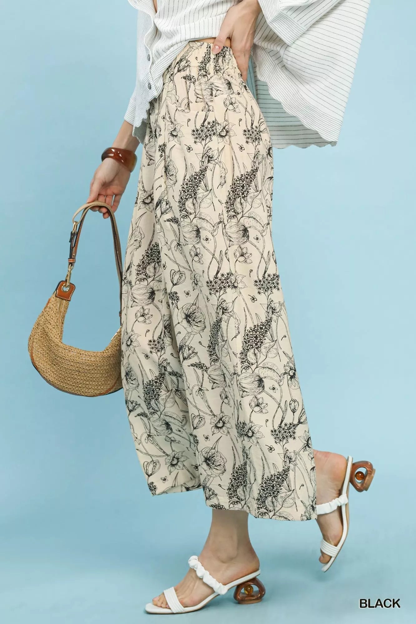 Umgee Two Tone Floral Print Pants - Bitsy Gypsy Boutique