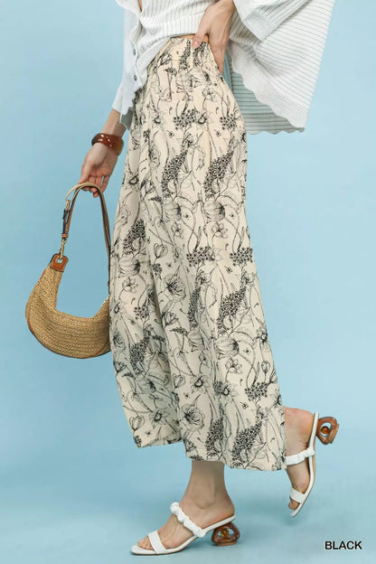 Umgee Two Tone Floral Print Pants - Bitsy Gypsy Boutique