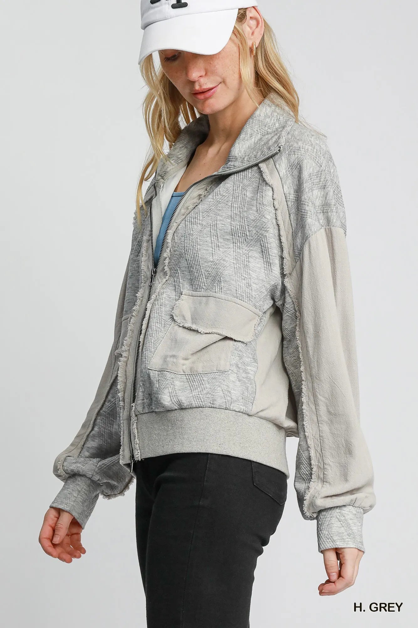Umgee Two - Way Jacquard Zip - Up Jacket - Bitsy Gypsy Boutique
